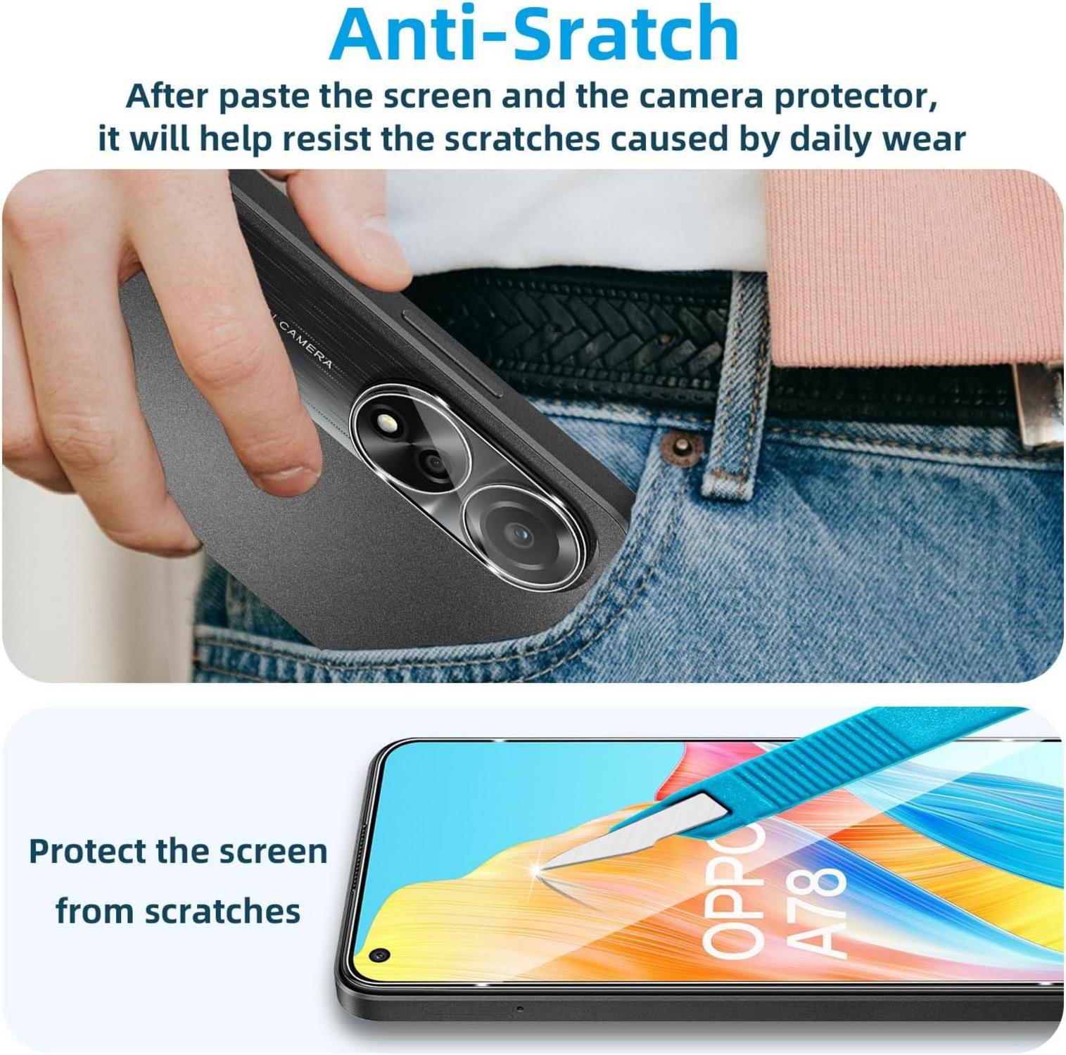Schutzfolie + Kameraschutz für OPPO A78 4G, 9H Härte, Blasenfrei