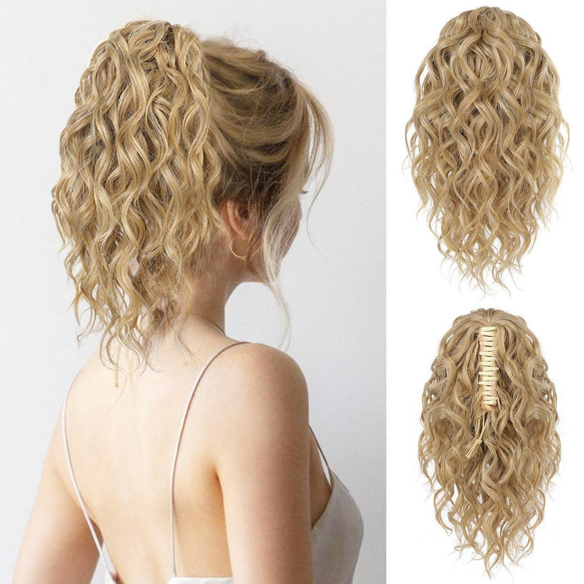 Gewellte Pferdeschwanzverlängerung Goldblond mit Highlights