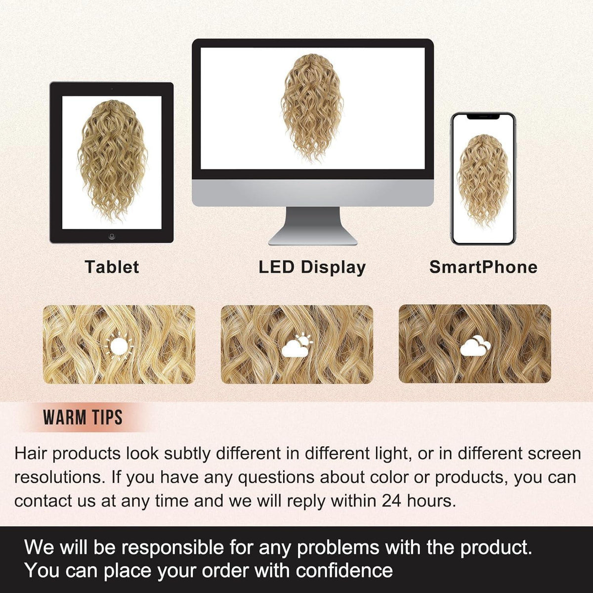 Gewellte Pferdeschwanzverlängerung Goldblond mit Highlights