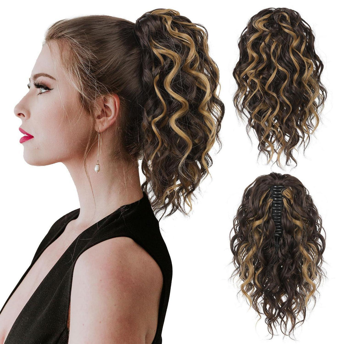 Welliges Pferdeschwanz Haarverlängerung Schoko-Blond
