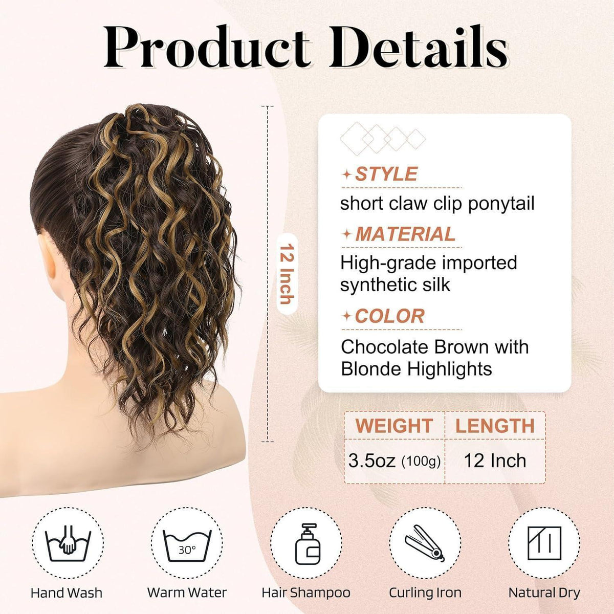 Welliges Pferdeschwanz Haarverlängerung Schoko-Blond