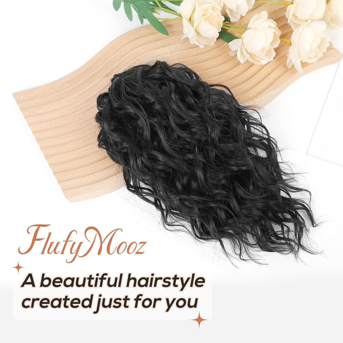 Welliges Pferdeschwanz Haarverlängerung mit Clip – 31cm Schwarz