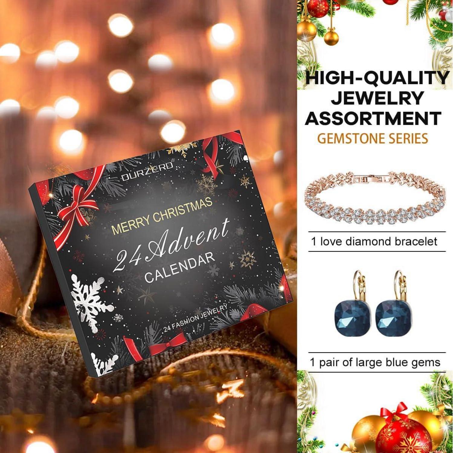 Adventskalender 2024 Frauen Schmuck Weihnachten Charms 24 Überraschungen Halskette Ring