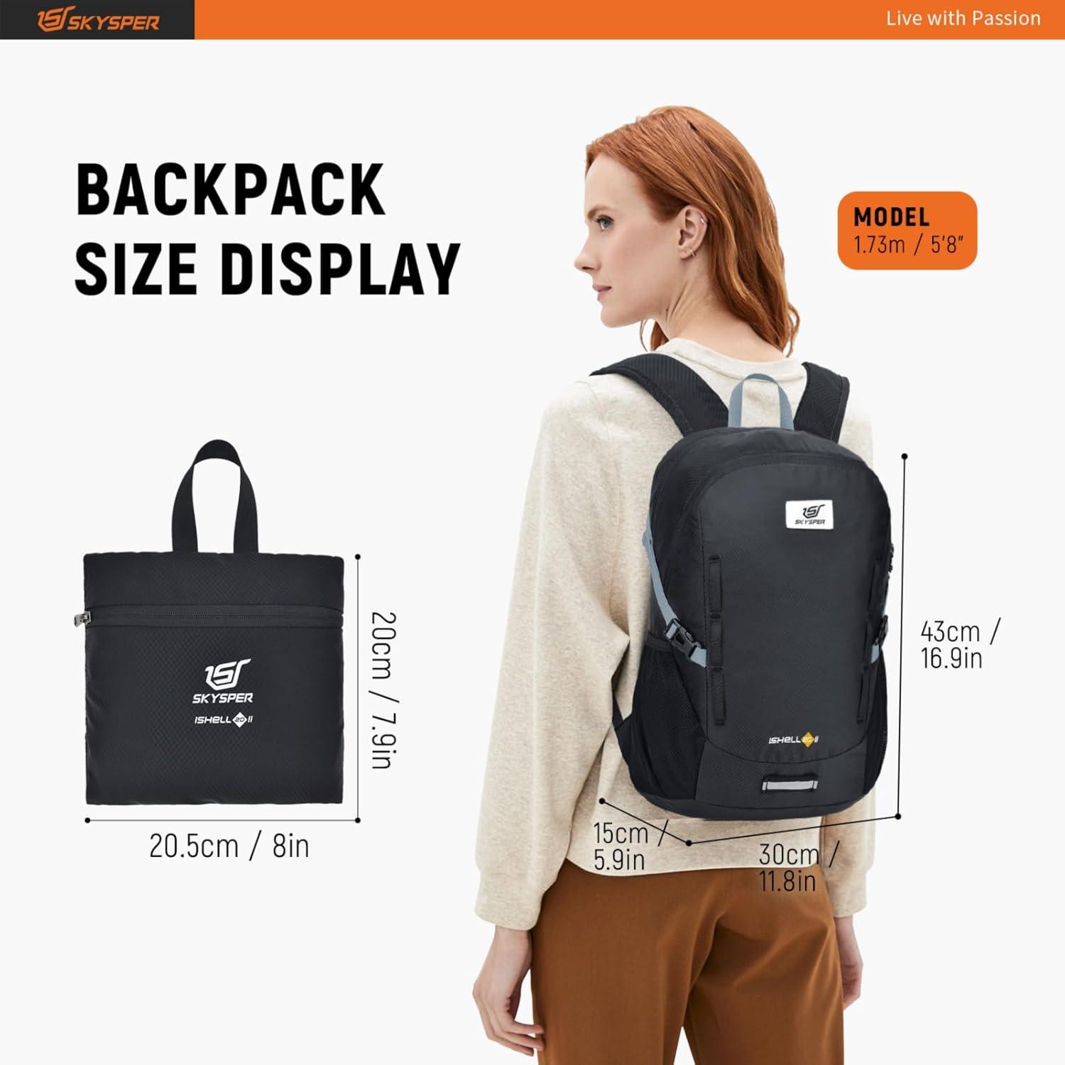 Faltbarer Herren Rucksack 20L Outdoor Daypack Schwarz