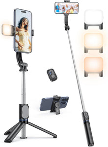 Selfie Stick mit Fernbedienung, 360° drehbar - Schwarz mit fülllicht