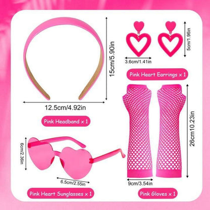 HOWAF 80er 90er Damen Kostüm Pink Accessoires Set