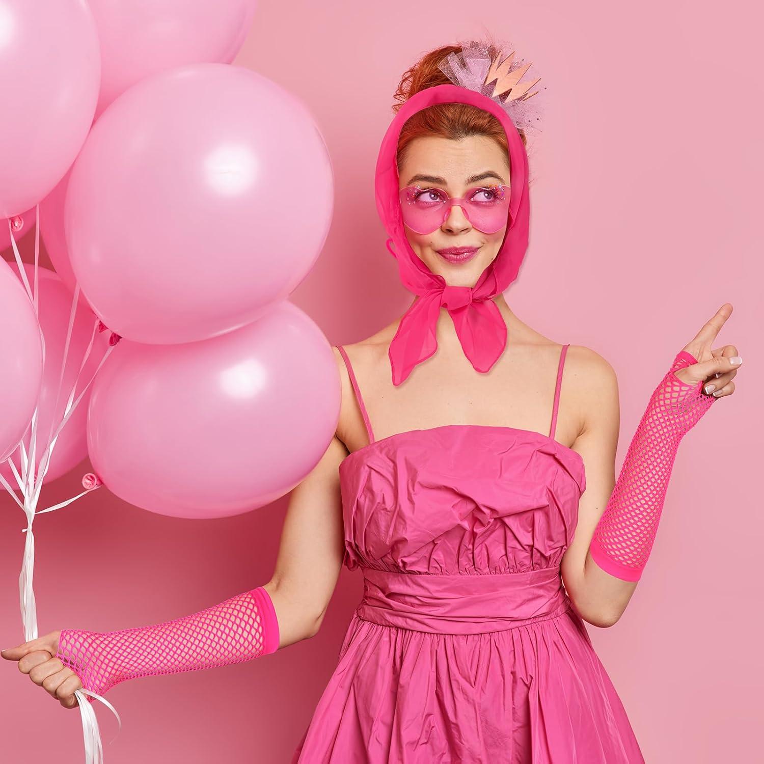 HOWAF 80er 90er Jahre Damen Kostüm Set Pink Karneval Party Accessoires