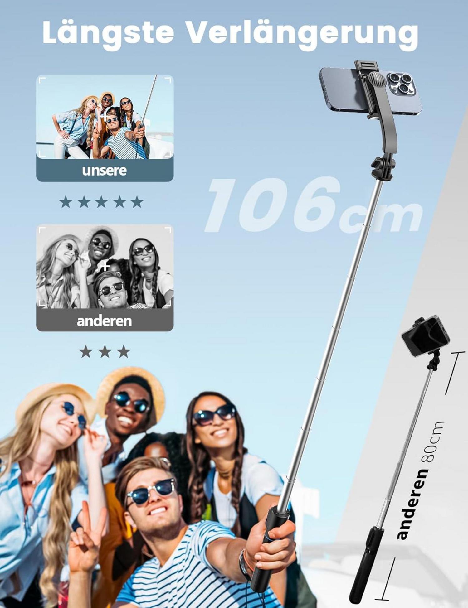 Selfie Stick 106 cm Ausziehbar Handy Stativ Fernbedienung