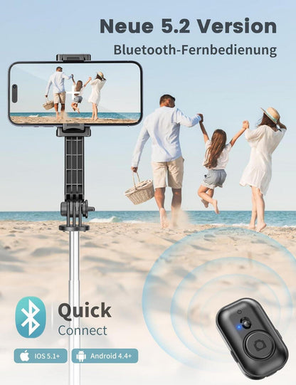 Selfie Stick mit Abnehmbarer Handyhalterung und Fernbedienung, 106 cm Ausziehbar für Handy und Smartphone, Schwarz