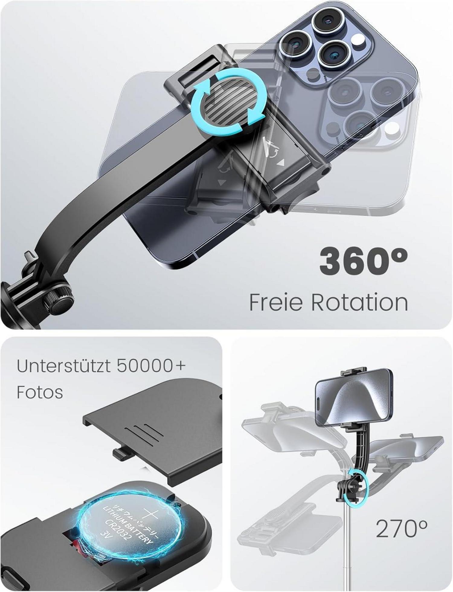 Selfie Stick Handy Stativ 360° Drehbarer Ausziehbar Schwarz