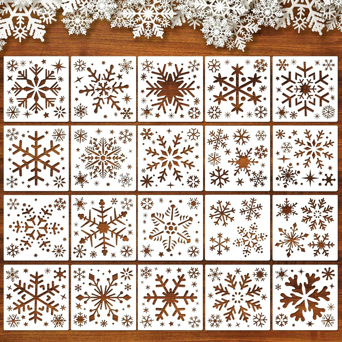 20er Set Weihnachten Schneeflocken Schablone Durable PET Material