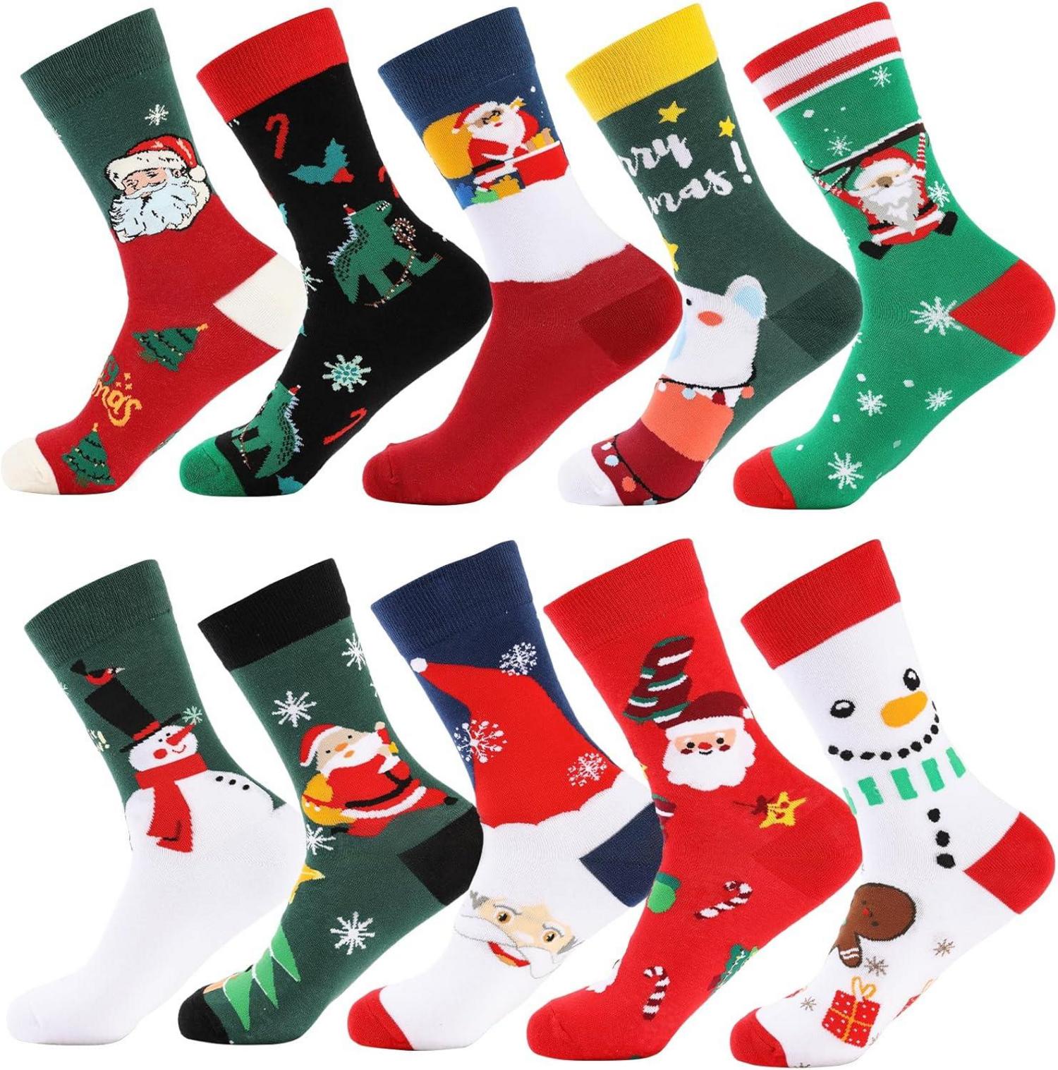 Weihnachtssocken Weihnachtsmuster Baumwollsocken Set 10er-Pack