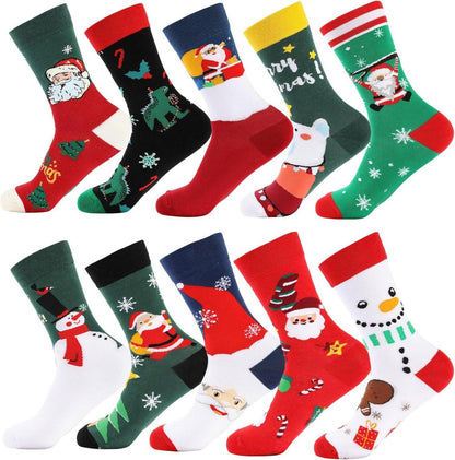 Weihnachtssocken Weihnachtsmuster Baumwollsocken Set 10er-Pack