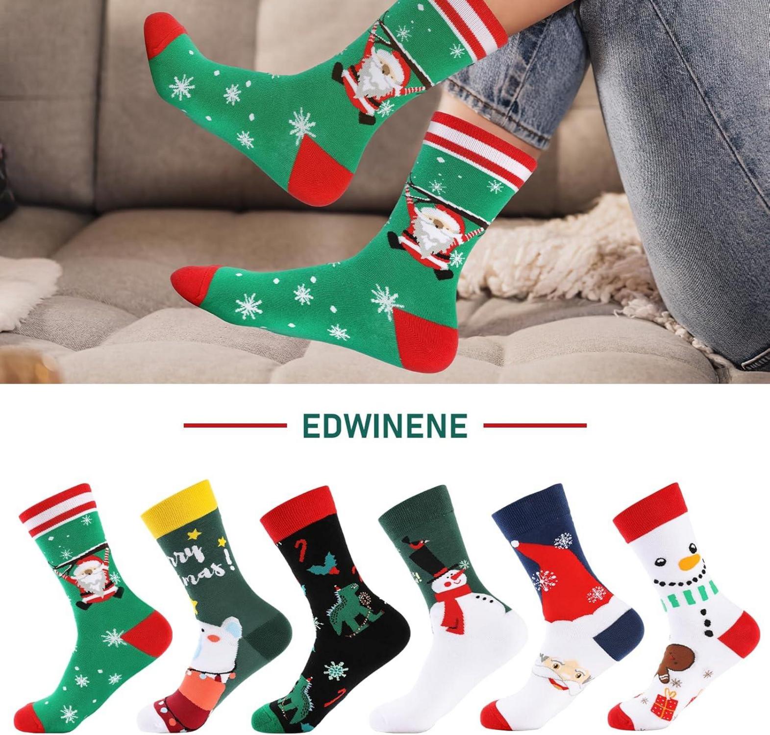 EDWINENE Unisex Weihnachtssocken 10er Set für Damen Herren, Baumwollsocken Festliche Geschenke