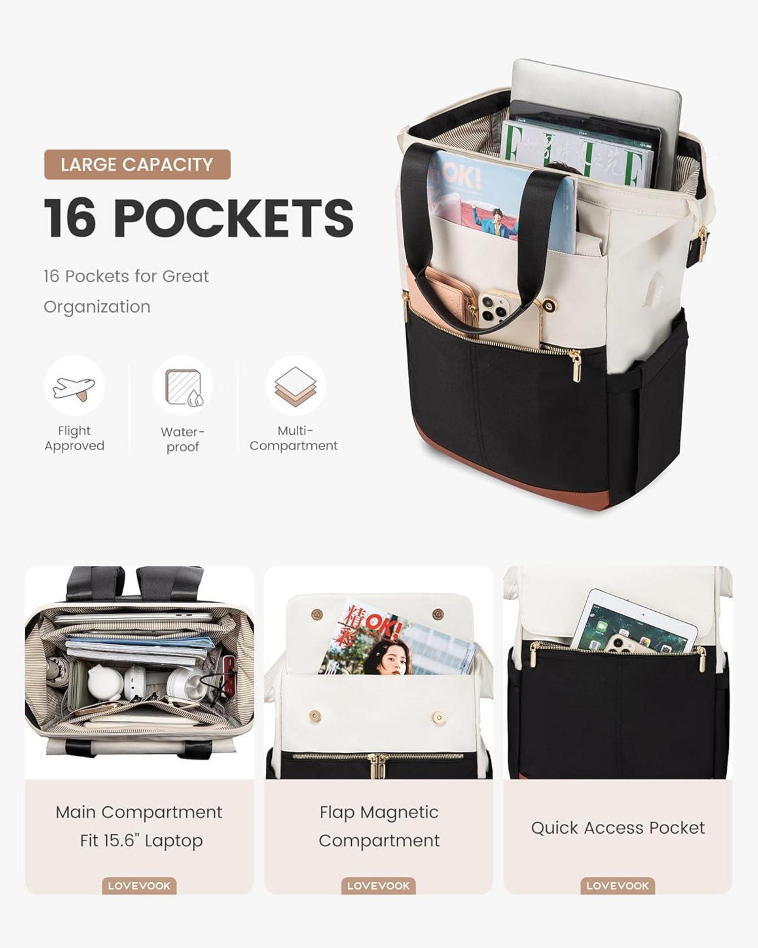 LOVEVOOK Damen Rucksack 15.6 Zoll Laptop Schulrucksack wasserdicht Uni Arbeitstasche
