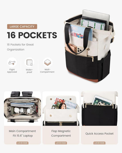 LOVEVOOK Damen Rucksack 15.6 Zoll Laptop Schulrucksack wasserdicht Uni Arbeitstasche