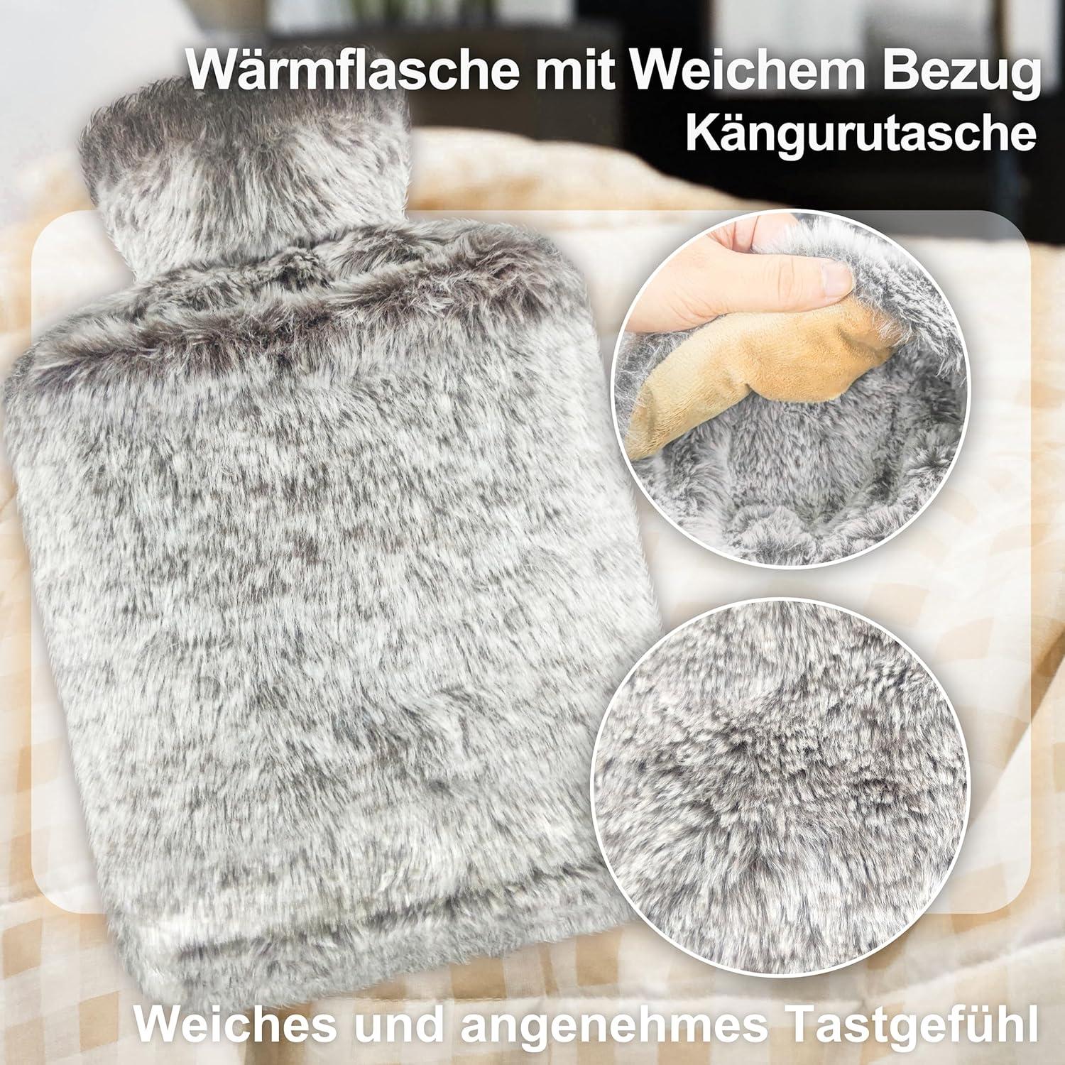 obqo Wärmflasche 2,0Liter Weichem Bezug Naturkautschuk Braun