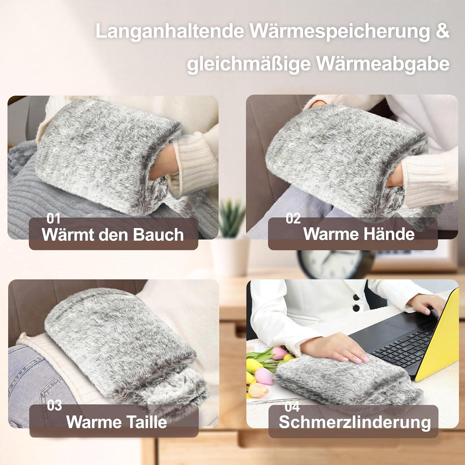 obqo Wärmflasche groß 2,0Liter Naturkautschuk Bezug Taschendesign Braun