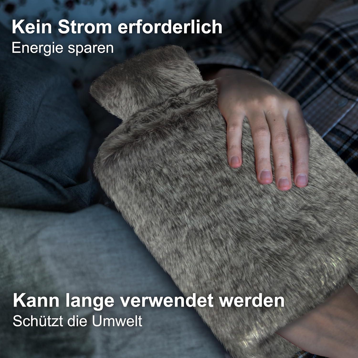 Wärmflasche Naturkautschuk 2,0Liter Weich Bezug Braun