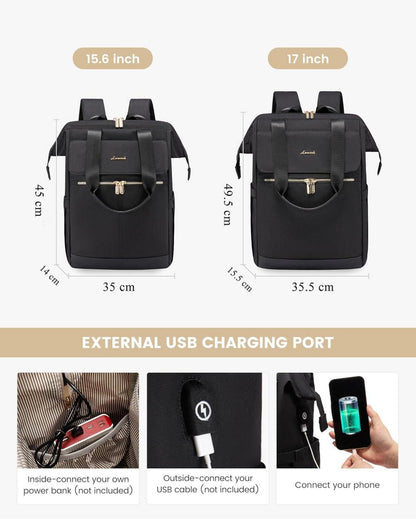 Schwarzer Laptop Schulrucksack 15,6 Zoll Damen Mädchen Business Stadtrucksack