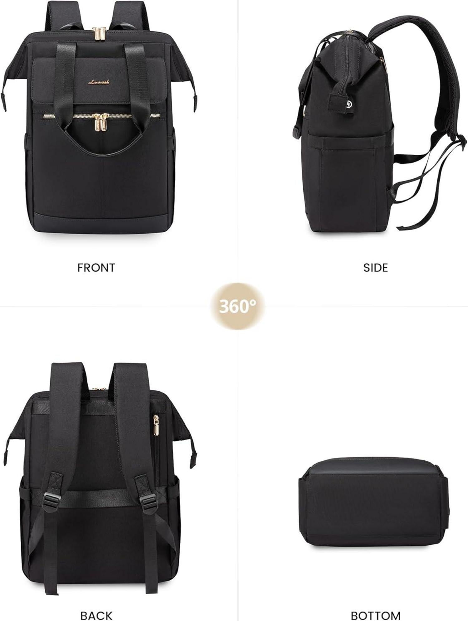 Schwarzer Laptop Schulrucksack 15,6 Zoll Damen Mädchen Business Stadtrucksack