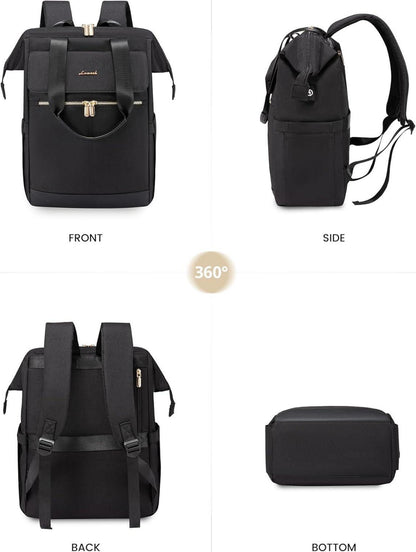 Schwarzer Laptop Schulrucksack 15,6 Zoll Damen Mädchen Business Stadtrucksack