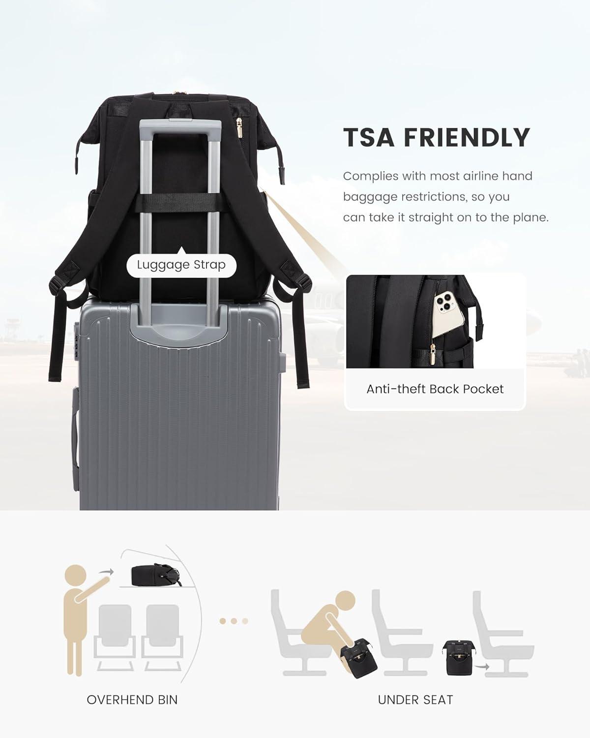 Schulrucksack Schwarz 15,6 Zoll Laptop Damen Backpack Business Cityrucksack