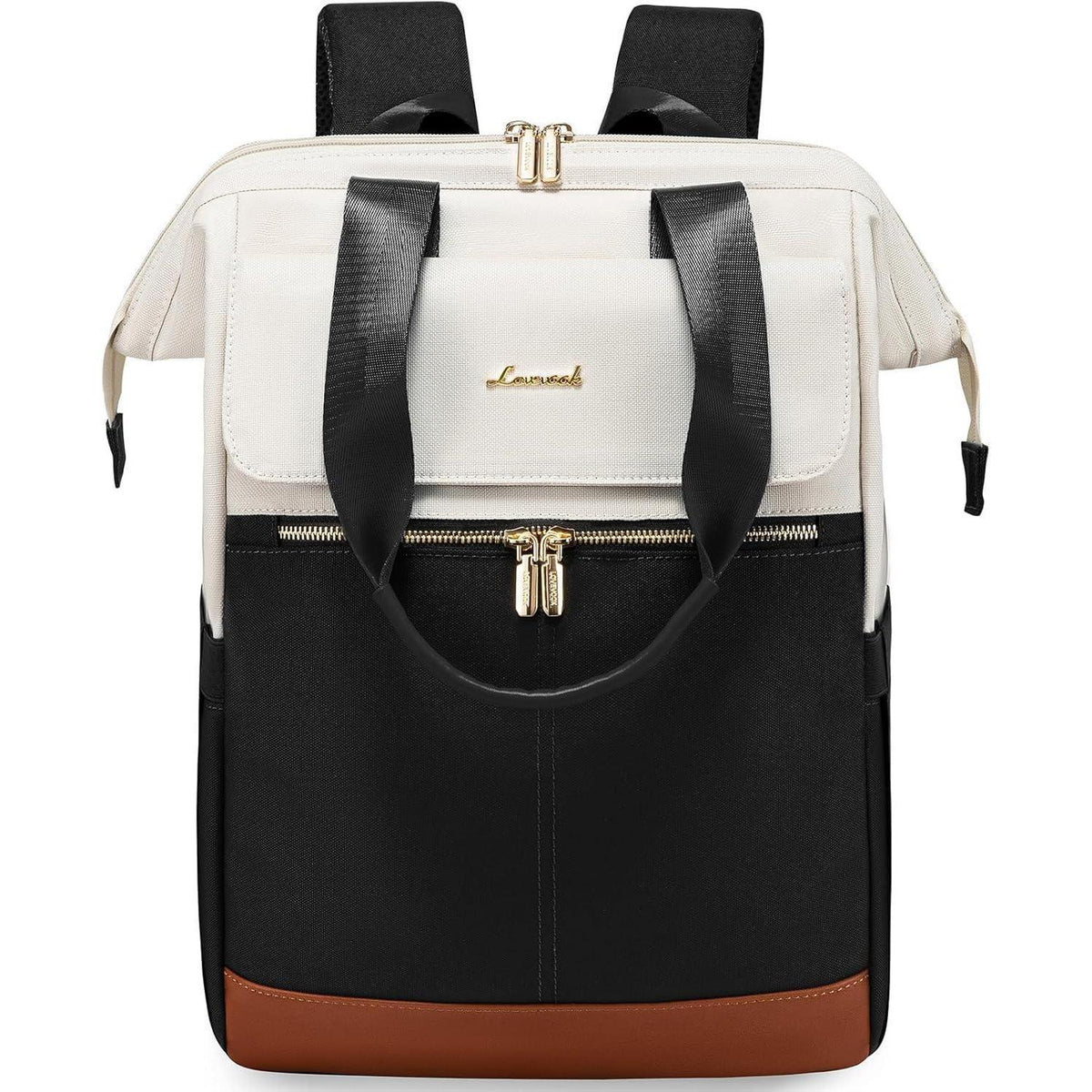 Großer Damen Rucksack wasserdicht mit Laptopfach 17 Zoll Beige & Schwarz