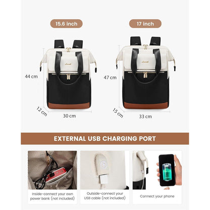 Großer Damen Rucksack wasserdicht mit Laptopfach 17 Zoll Beige & Schwarz