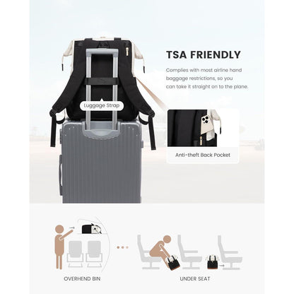 Großer Damen Rucksack wasserdicht mit Laptopfach 17 Zoll Beige & Schwarz