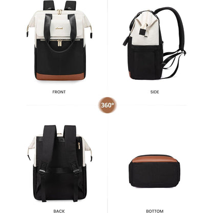 Großer Damen Rucksack wasserdicht mit Laptopfach 17 Zoll Beige & Schwarz