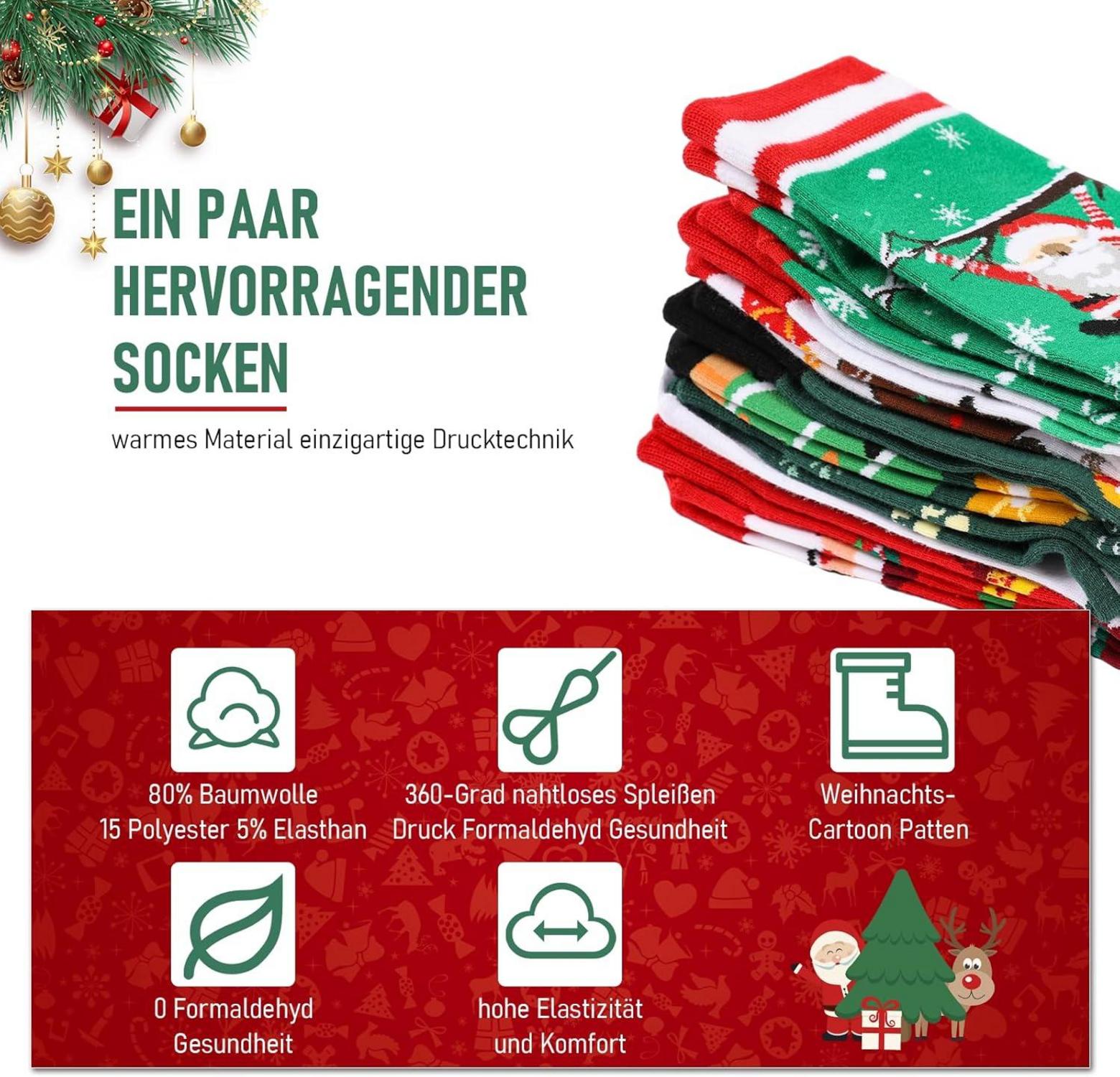 Weihnachtssocken EDWINENE Baumwollsocken Set Männer Frauen 10-44 Festlich