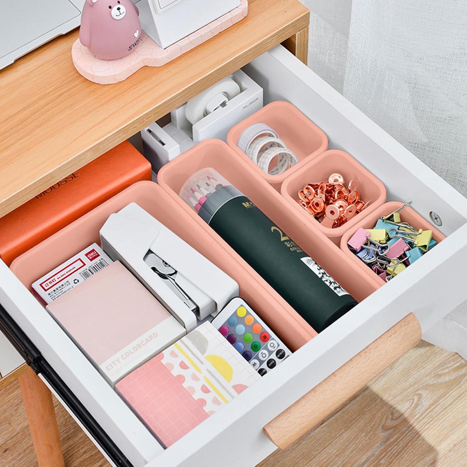 8-teiliges Schubladen Organizer Set Aufbewahrungsbox Transparent Rosa