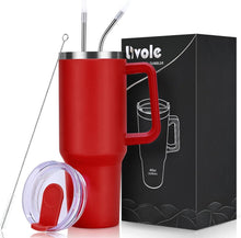 Isolierter Edelstahl Thermobecher 1200ml mit Griff und Strohhalm, Rot