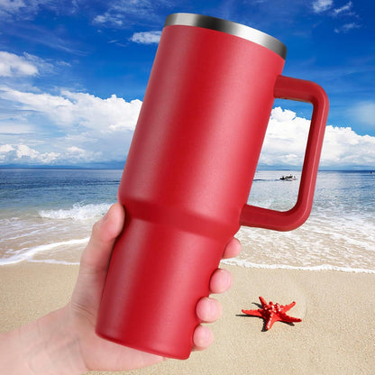 Livole 40oz 1200ml Edelstahl Thermobecher Trinkbecher mit Griff und Strohhalm Rot
