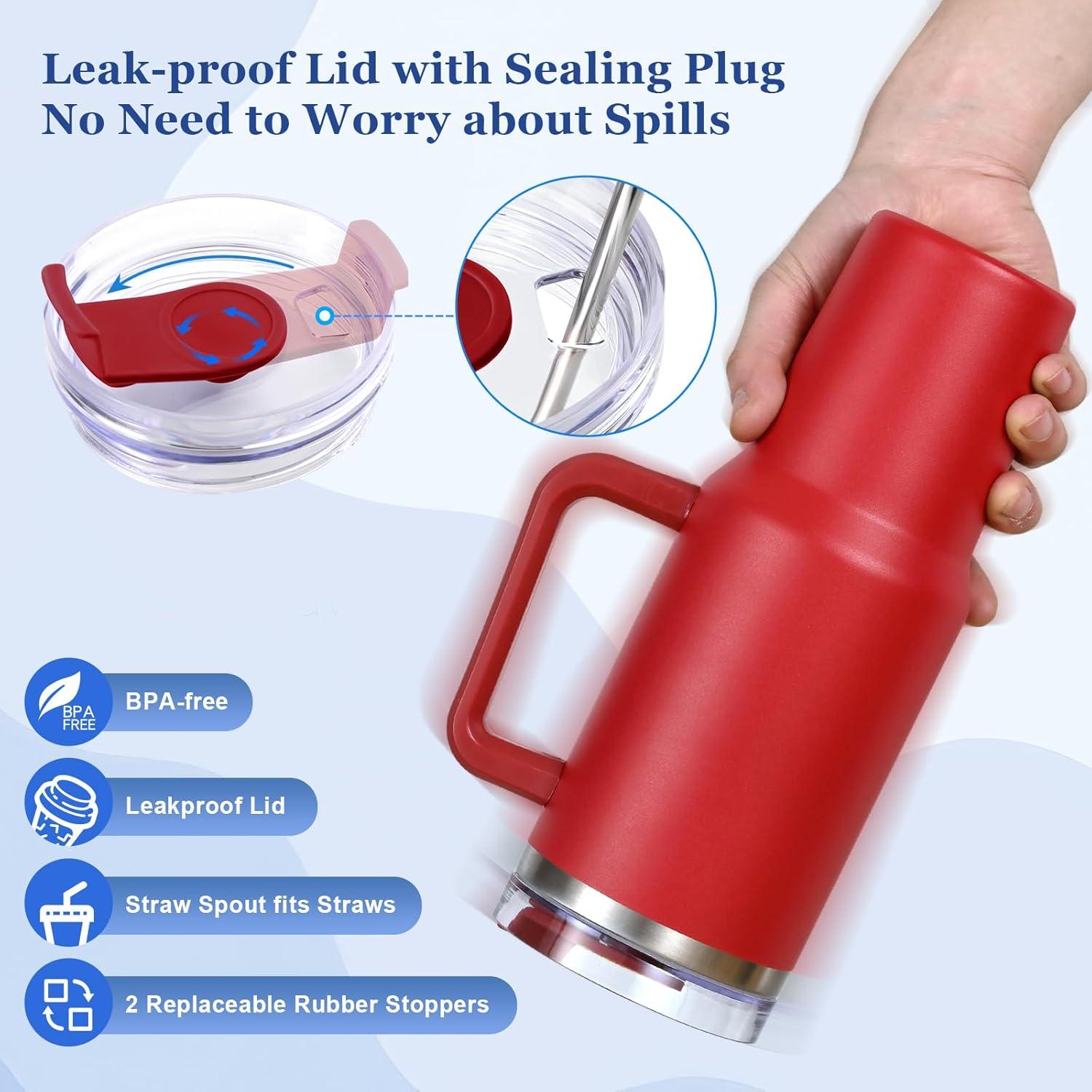 Livole 40oz Edelstahl Thermobecher mit Griff, Deckel und Strohhalm Rot