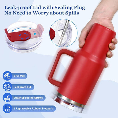 Livole 40oz Edelstahl Thermobecher mit Griff, Deckel und Strohhalm Rot