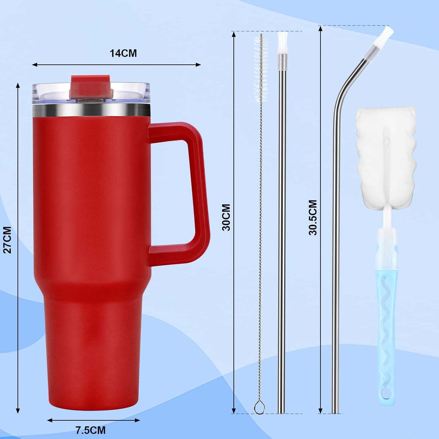 Livole 40oz Edelstahl Thermobecher mit Griff, Deckel und Strohhalm Rot