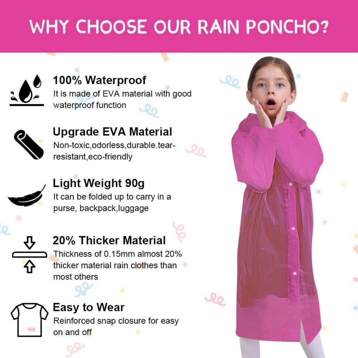 Wasserdichter Regenponcho Kinder Rosa – Atmungsaktiv & Wiederverwendbar