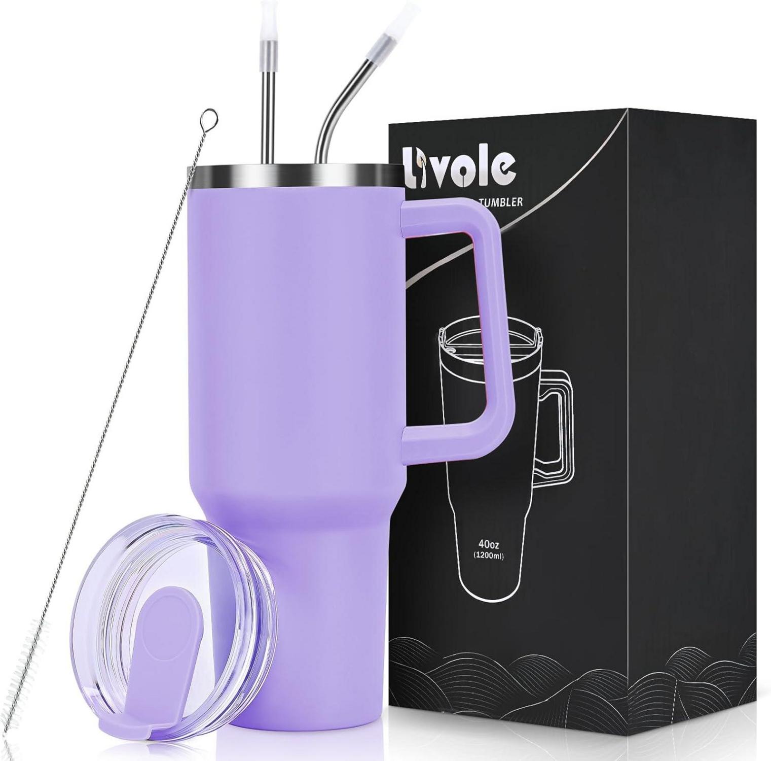 Isolierter Edelstahl Thermobecher mit Griff und Strohhalm, 1200ml