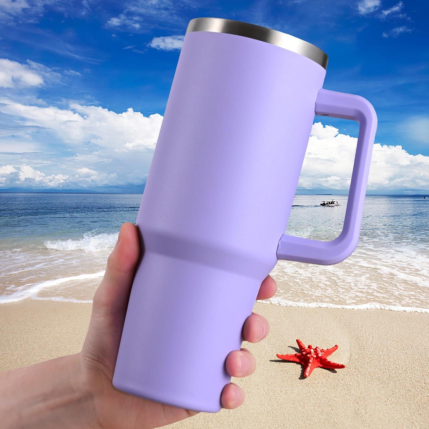 Isolierter Edelstahl Thermobecher mit Griff und Strohhalm, 1200ml