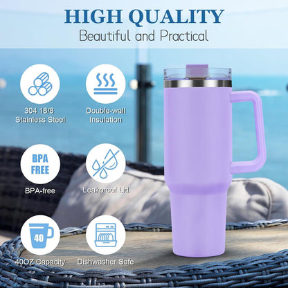 Livole 40oz Edelstahl Thermobecher mit Griff und Strohhalm