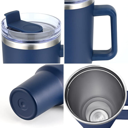 Edelstahl Thermobecher 40oz 1200ml mit Griff, Deckel, Strohhalm, marineblau