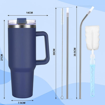 Edelstahl Thermobecher 40oz 1200ml mit Griff, Deckel, Strohhalm, marineblau
