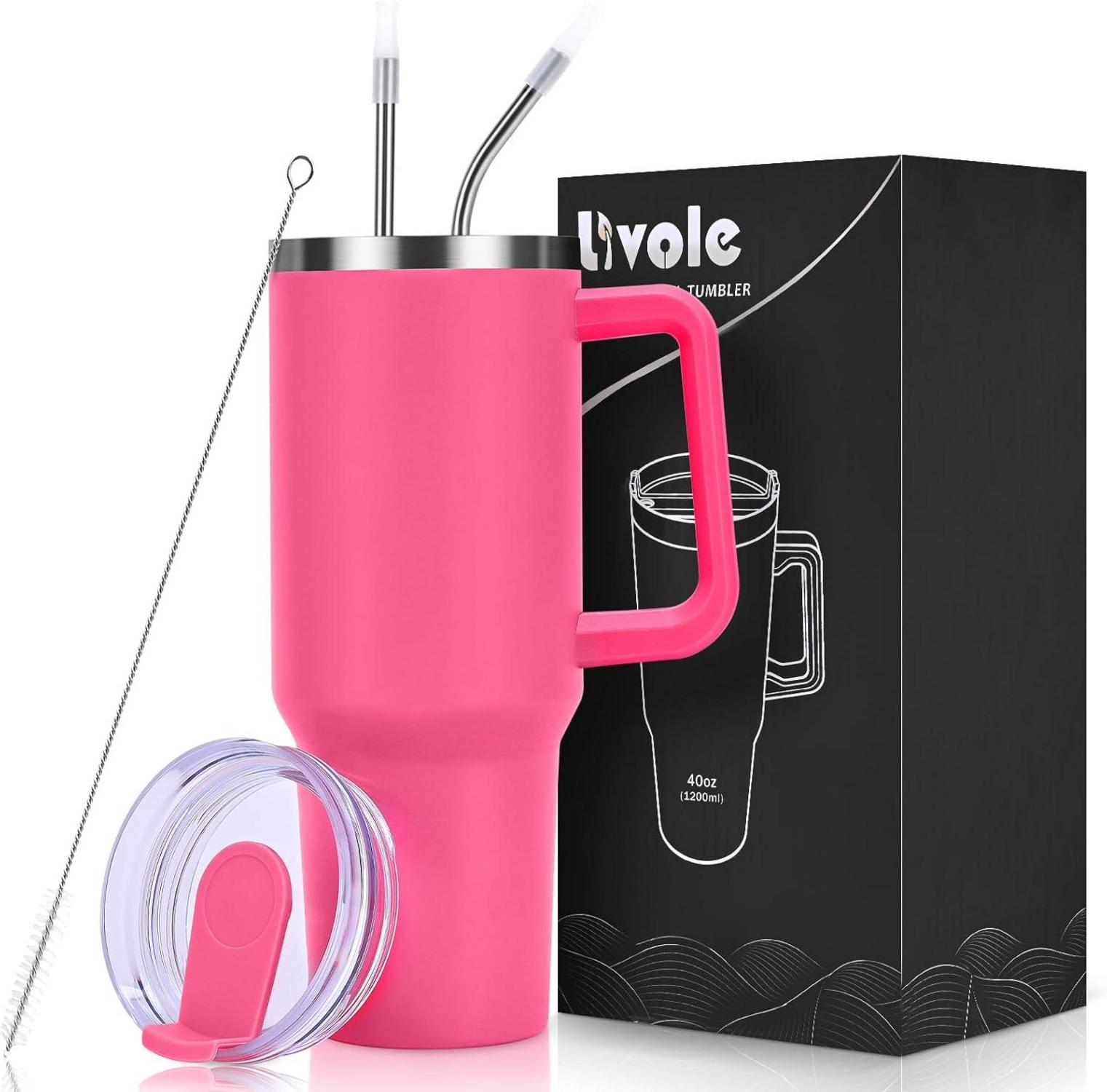 Thermobecher 1200ml Edelstahl Trinkbecher mit Griff und Strohhalm