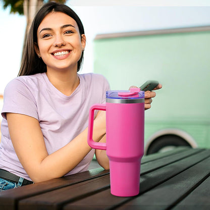 Thermobecher 1200ml Edelstahl Trinkbecher mit Griff und Strohhalm