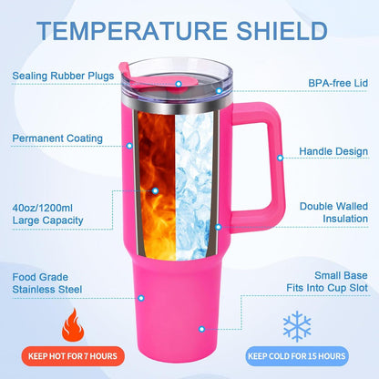 Livole 40oz Edelstahl Thermobecher mit Griff und Strohhalm - Rosenrot