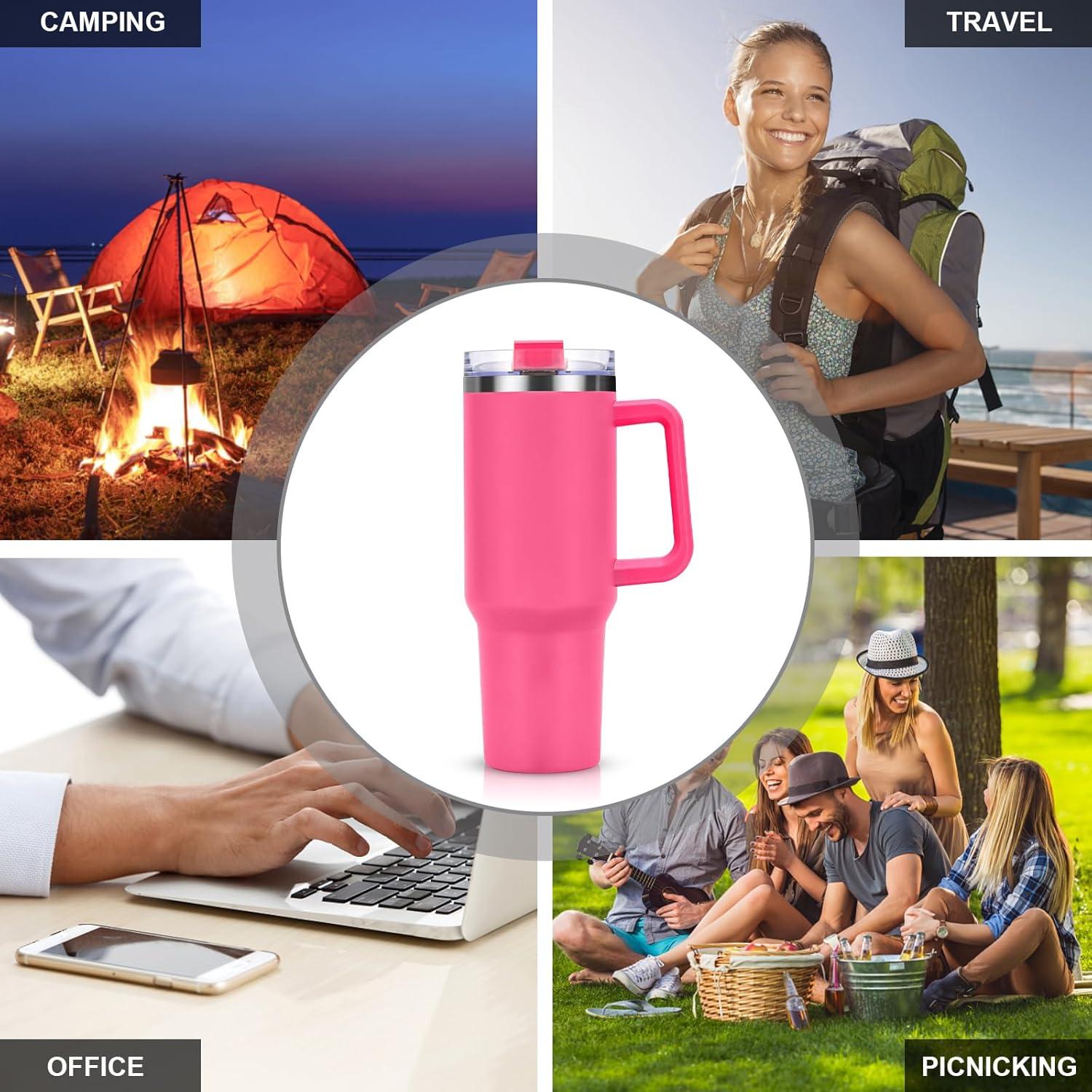 Thermobecher 40oz Edelstahl mit Griff, Deckel, Strohhalm - Rosenrot