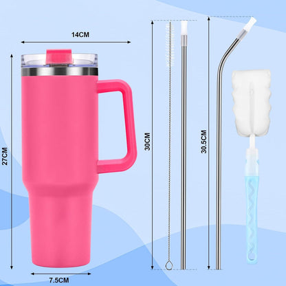 Livole 40oz Edelstahl Thermobecher mit Griff und Strohhalm - Rosenrot