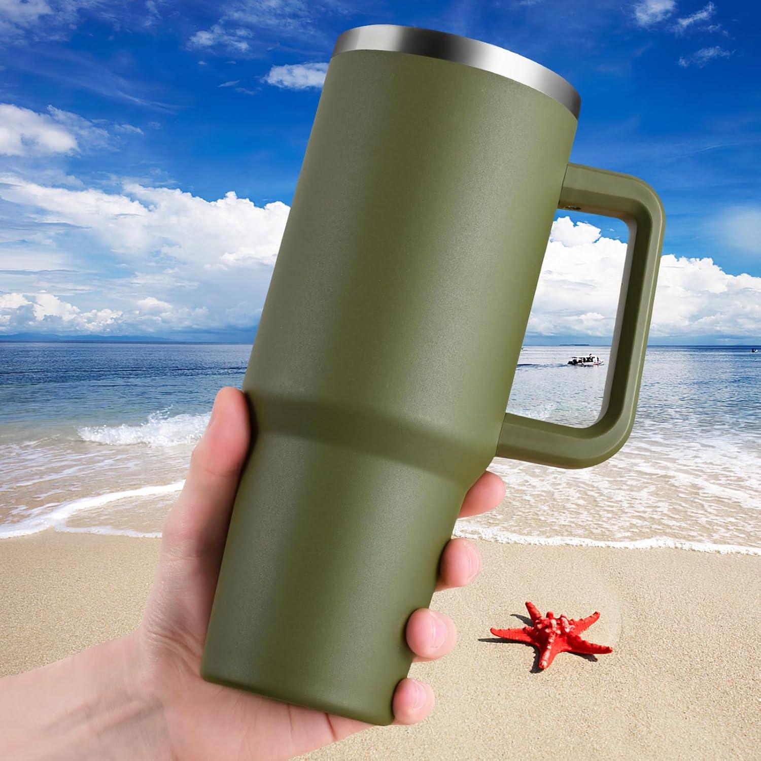 Livole 40oz Edelstahl Thermobecher mit Griff und Strohhalm